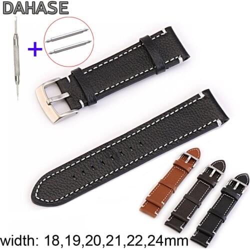 Litch Retro Genuine Leather Watch Band Belt Black Silver Buckle Vintage Replacement Strap 18mm 19mm 20mm 21mm 22mm 24mm with pin
