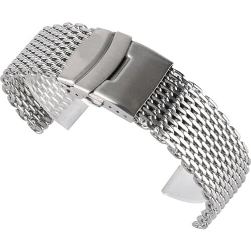18/20/22mm Mesh Watchband Silver Stainless Steel Watch Band Fold over Clasp with Safety Replacement Solid Bracelets for Men