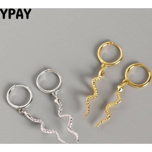 YPAY Punk Style Animal Snake Earring for Women 100% Genuine 925 Sterling Silver Snakelike Pendant Hoop Earrings Jewelry YME505