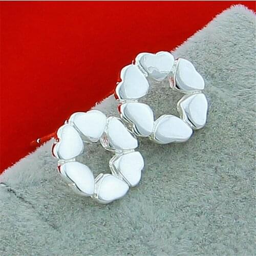 NEW 925 Sliver Plated Heart In Round Earrings Fashion Jewelry For Women Trendy Daily Party Accessories Birthday Gift