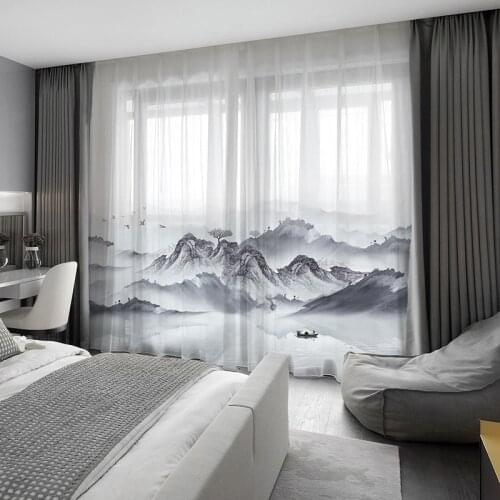 New Chinese Style 5D Digital Printed Desgin Window Screen Chiffon Fabric For Living Room Studyroom Window White Tulle AG 439#4