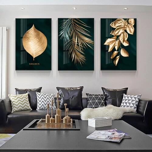 Nordic Decoration Golden Leaf Canvas Abstract Painting Wall Art Poster and Print Decorative Pictures for Living room Home Decor