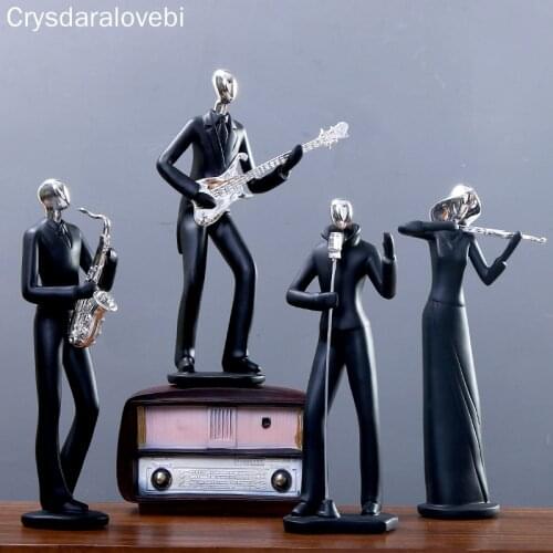 Resin Music Man Guitar Saxophone Statue Black Figurines Creative Crafts Simple Wine Cabinet Desktop Ornaments Home Decor