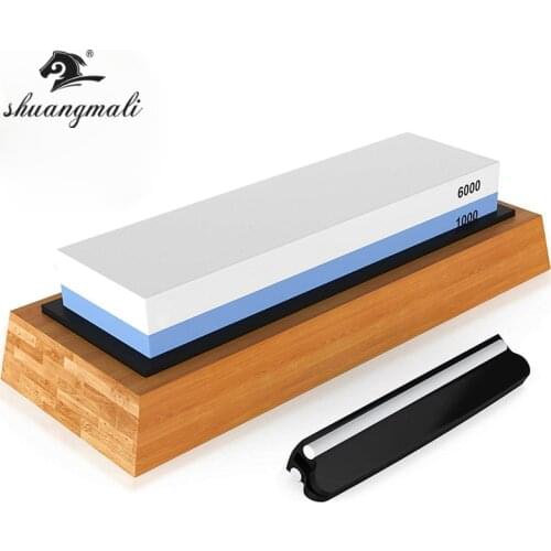 Knife Sharpener Stone Dual Side Whetstone Kitchen Sharpening Grinder Oilstone 1000 4000 6000 8000# Honing With Bamboo Base