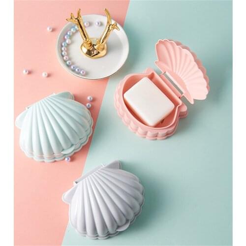 Vintage Shell Shaped Soap Box with Cover Draining Non-slip Bathroom Accessories Soap Holder Case Soap Dish Home Decor Soap Case