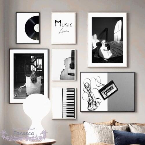 Vintage Record Tape Guitar Records Piano Keys Canvas Painting Nordic Sofa Girls Poster and Prints Wall Art Pictures Living Room