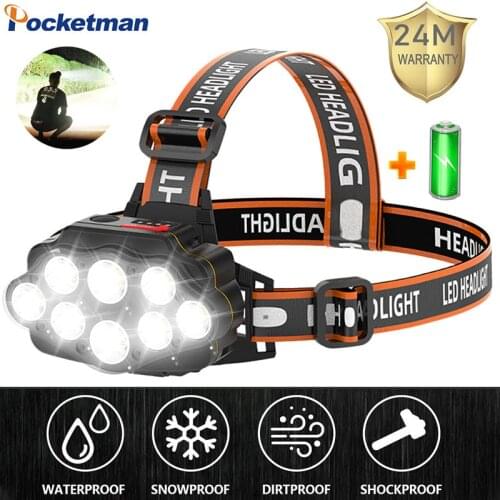 90000LM Brightest 8 LED Headlight Super Powerful Headlamp USB Rechargeable Head Lamp Waterproof Head Front Light Head Torch