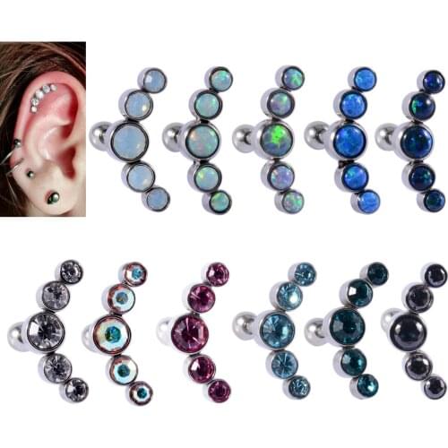 1PC Opal Cartilage Helix Tragus Stud Crystal Earring Ear Nail Stainless Steel Bar Piercing Crystal Body Jewelry Accessories Gift
