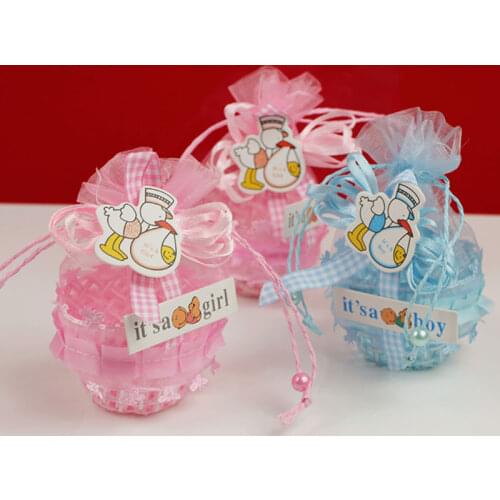 12/24/48pcs Cute Boys Girls Baby Shower Candy Box with Lace Creative Yarn Food Fruit Basket Kids Birthday Party Favors Gift Bag