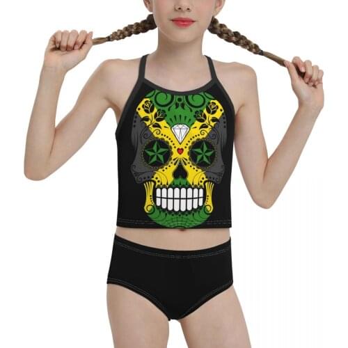 2021 state Swimwear for junior high school Girl Print Sugar Skull With Roses And Flag Of Jamaica Bikini for Children Girl