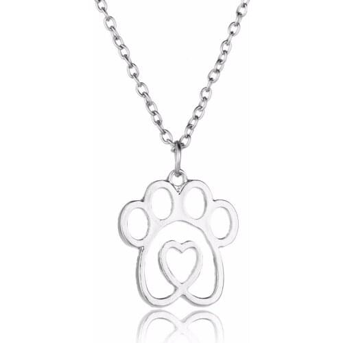 24PC/Lot Lovely Hollow Dog Cat Pet Paw Footprint Pendant Chain Necklaces Puppy Animals Lovers Necklaces Gift Women Girls Jewelry