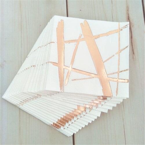 80pcs/lot Foil Rose Gold Paper Napkins Brush Stroke Tissue Serviettes Tea Cake Party Napkins for Wedding Birthday New Year Party