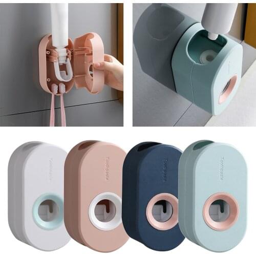 Automatic Toothpaste Dispenser Dustproof Toothbrush Holder Wall Mounted Stand Set 2 in 1 Toothpaste Squeezer