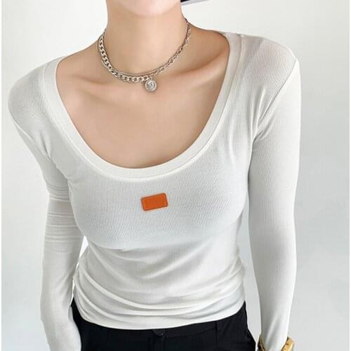 Basic Cotton Tshirt Y2K Long Sleeve Tees Korean Fashion Clothes Women T Shirt Sexy Solid Slim Tee Shirt Femme Camisetas De Mujer