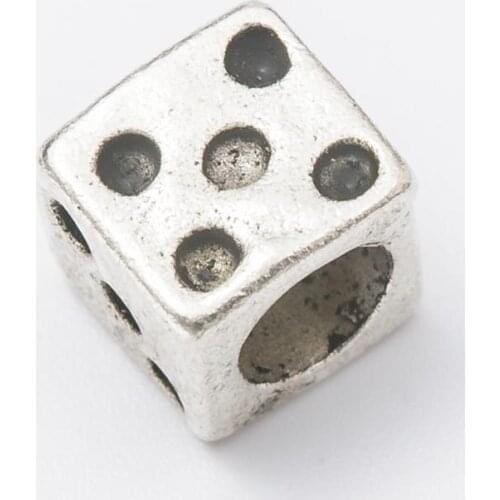 10Pcs/Lot dice Antique Silver Color DIY Zinc alloy Big Hole Spacer Bead Charm Fits Jewelry making Bracelet js1090