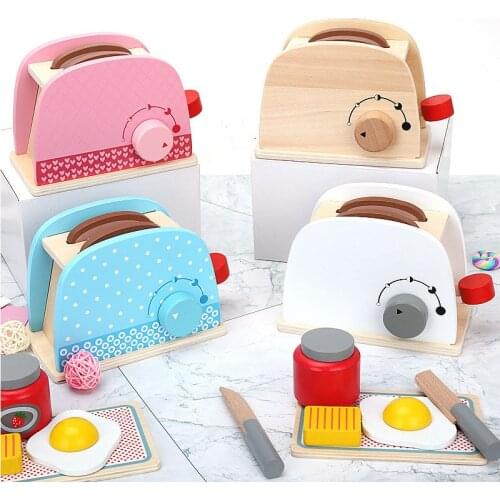 Wooden Pretend Play Sets Simulation Toasters Bread Maker Coffee Machine Kit Game Wood Mixer Kitchen Role Early Education Toy