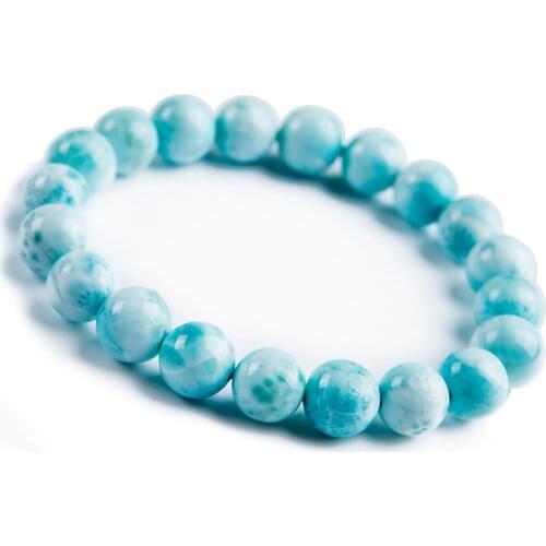 Precious Blue Natural Larimar Bracelet 10mm Stretch Natural Stone Crystal Round Bead Bracelet Women Female