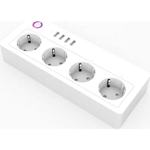 Tuya Led EU Smart Plug Wifi Power Surge Protector 16A Electrical Smart Wifi Power Strip With 4 USB Port Socket