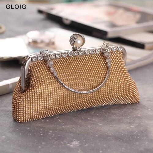 Crystal Soft Women Evening Bags Silver Black Gold Color Party Handbags Pearl Metal Diamonds Day Clutches