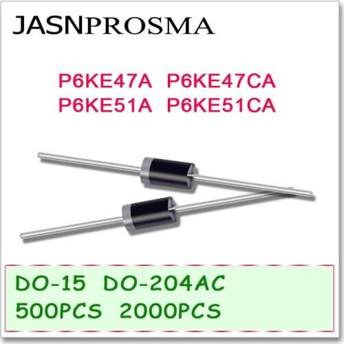 JASNPROSMA 500PCS 2000PCS DO-204AC DO-15 P6KE47 P6KE47A P6KE47CA P6KE51 P6KE51A P6KE51CA P6KE TVS Diode High quality