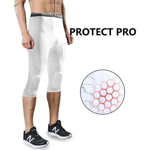 Compression Kneepad Sports 3/4 Pants Men Running Tights Collision avoidance Men Jogging Fitness Leggings