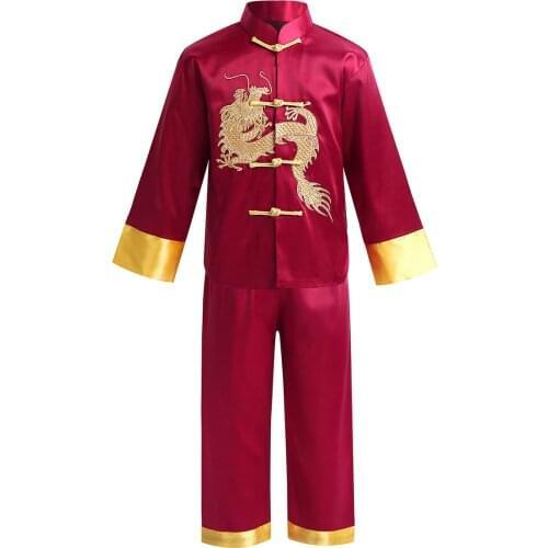 Boy Girl Traditional Chinese Style Dragon Tang Suit Kung Fu Tai Chi Shaolin Wing Chun Costume Children New Year Festival Outfits