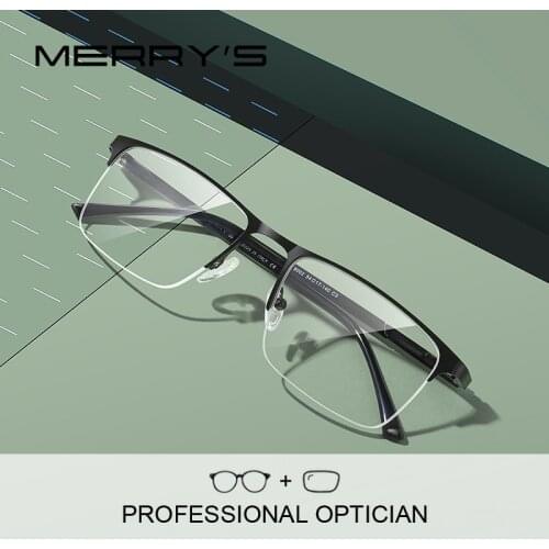 MERRYS DESIGN Men Prescription Glasses Square Myopia Prescription Eyeglasses Male Business Style Half Optical Glasses S2102PG