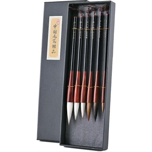Calligraphy Brush Pen Set Rabbit Hair Chinese Caligrafia Lian Brush 6pcs Calligraphy Pen Set Gift Box Writing Brush Papelaria