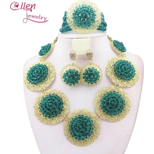New Arrived Nigeria Wedding bridal jewelry Set African Beads Crystal Jewelry Set for women Classic necklace set W11532