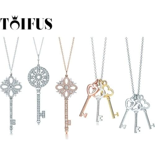Tif 925 Sterling Silver Key Diamond Necklace Female Jewelry High-End Craftsmanship, Birthday Gift For Girlfriend And Best Friend