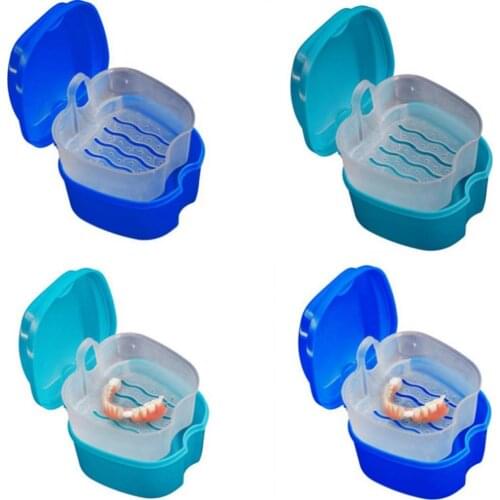 Denture Bath Box Case Dental False Teeth Storage Box with Hanging Net Container Plastic artificial tooth Organizer Teeth Care