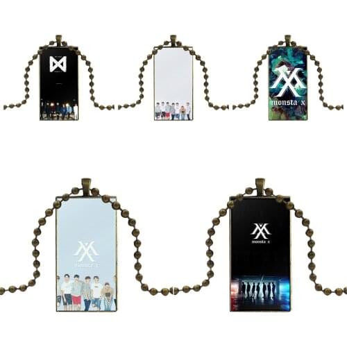 For ValentineS Day Gift Monsta X KPOP Boy Group Glass Cabochon Pendant Necklace Rectangle Fashion Necklace