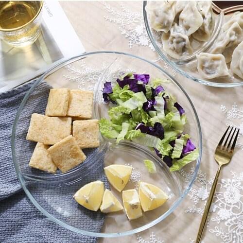 Tempered Glass Tray Three-compartment Dinner Plate Breakfast Fruit Salad Plate Split Melon and Fruit Tray Home Decoration