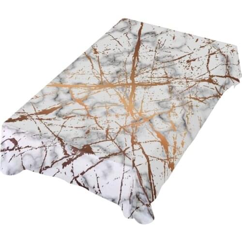 White Gold Rim Marble Rectangle Tablecloth Modern Table Linen Cover