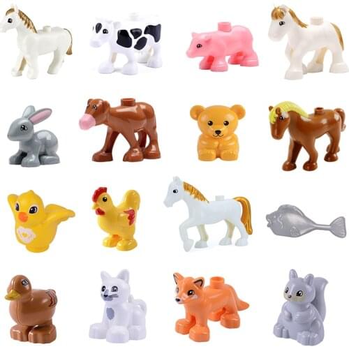 Animal Series Chicken horse cat cow Big Building Block Toys For Children Compatible With l Duplo Educational kid girl Gift