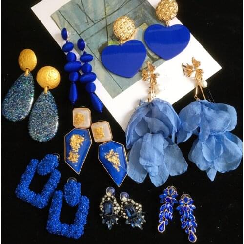 Blue Handmade Crystal Acrylic Lace Earrings European And American Geometric Beaded Earrings 2021 Fashion Jewelry For Women