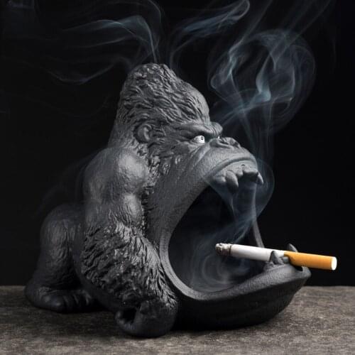 Big Mouth Golden Steel Statue Orangutan Anti-fly Ash Large Ceramic Ashtray Sculpture Living Room Home Decoration Gifts for Men
