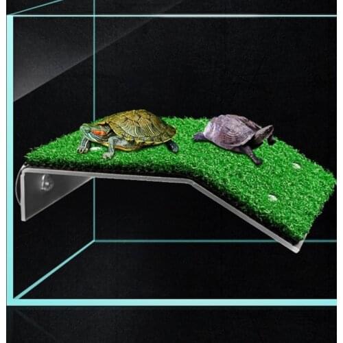4X7B Turtle Basking Drying Platform Suction Cup Tortoise Climbing Ladder Simulated Lawn Landscaping Fish Tank Decoration