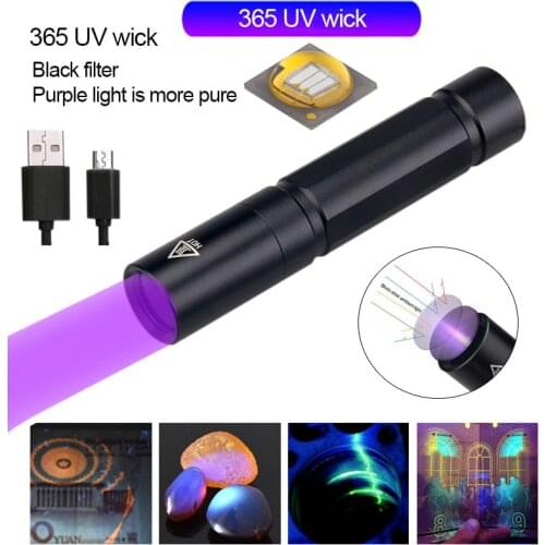 5W Mini UV Flashlight 365nm Ultraviolet Blacklight USB Rechargeable Purple Linternas Carpet Pet Urine Detector Catch Scorpions