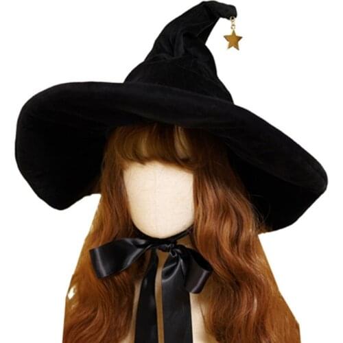 Womens Curved Cone Witch Hat Costume Accessory Women Sharp Pointed Witch Hat for Halloween Christmas Costume Party