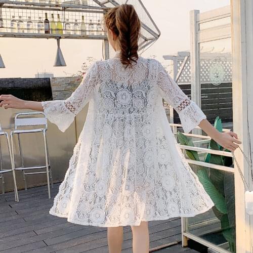 Female 2021 Summer Loose Thin Air Conditioning Sunscreen Shirt Women Jacket Ladies Solid Color Casual Long Lace Blouse Top Y153