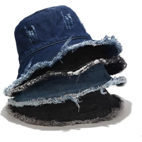 Retro Washed Denim Bucket Hats Women Spring Summer Panama Fisherman Cap Foldable Outdoor Street Trend Sun Hats chapeau femme
