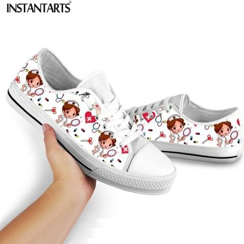 INSTANTARTS Cartoon Nurse Print Flats Shoes Girls High Quality Lace Up Fashion Sneakers Breathable Canvas Shoe Brand Designer