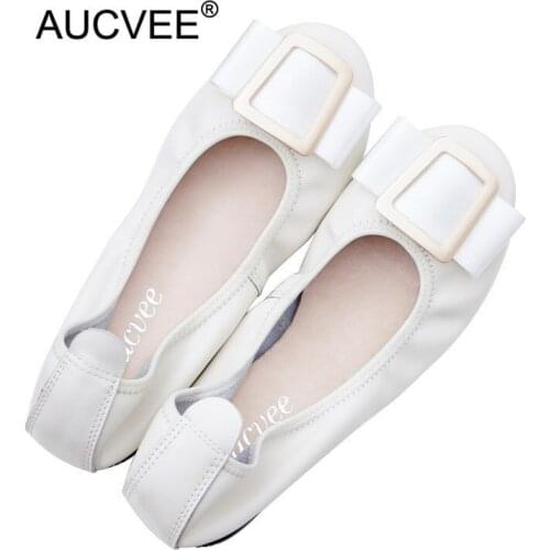 Plus Size 34-44 Women Flats Round Toe Metal Buckle Decoration Lady Shoes Loafers Genuine Leather Slip On Ballet Boat Shoes Woman
