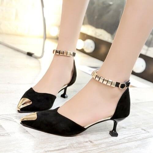 Summer new high heels female pointed shallow mouth womens single shoes Korean version of the wild suede hollow work shoes