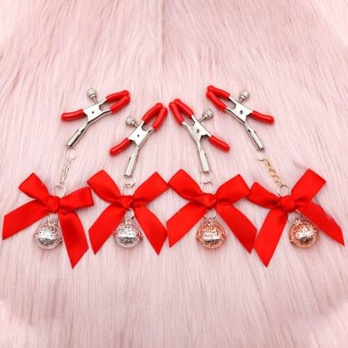 Red Black Feminine Sense Adjustable Bell Nipple Clip Chest BDSM Small Bell Adult Fetish Flirting Flirting Couple Sex Toys