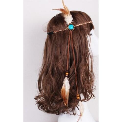 Bohemian style Indian Feather Headband Headdress Hair Rope Headwear Tribal Hippie Handmade Hair Accessories for Women 21
