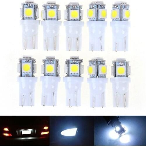 10pcs Car Wedge side Clearance License Plate Lamp T10 LED Bulb 12V T10 5050 5-SMD LED Signal Light Super
