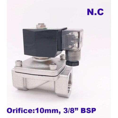 NBR/EPDM/FKM 2 way SS304 water solenoid valve normally close Port G3/8" 24V DC Orifice 15mm SPU-10 zero pressure start plug type