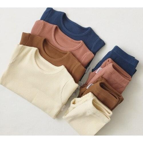 2019 Toddler Hot Sale Children Clothes For Boys Girls Ribbed Set With Full Sleeve Kids Soft Autumn Winter Cloth Baby Pants 2 Pcs